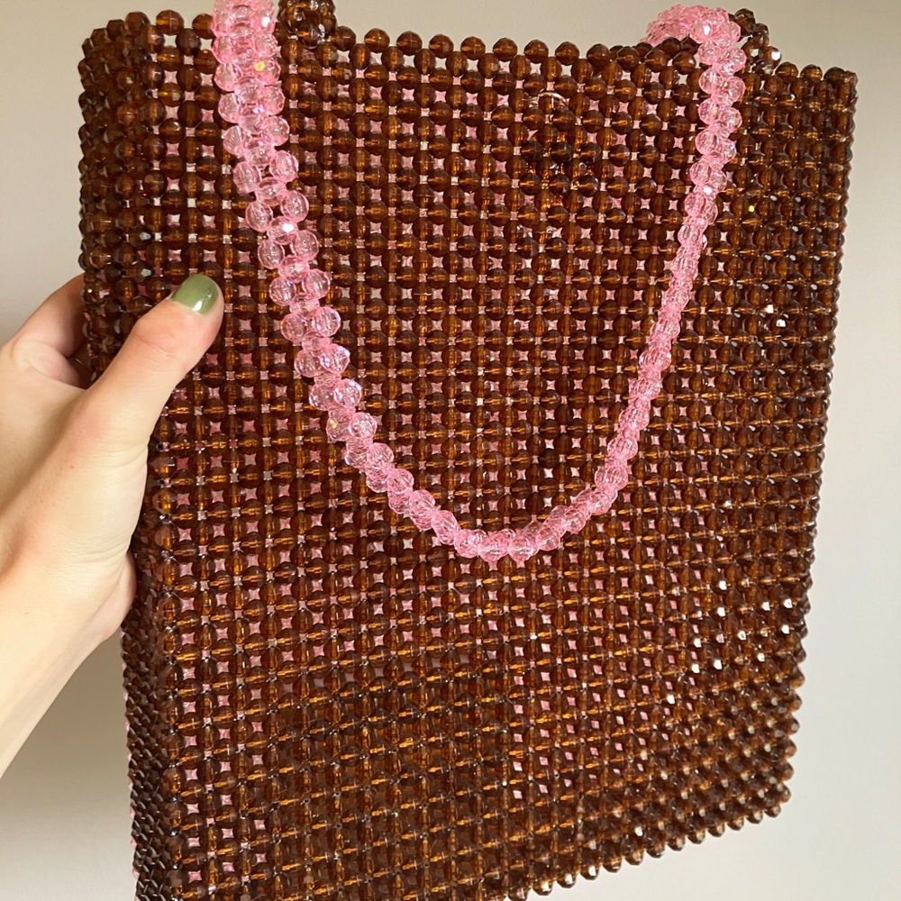 Susan Alexandra Pink and Root Beer Beaded ‘Merry’ Jumbo Tote Bag 💕🤎 - Picture 4 of 11